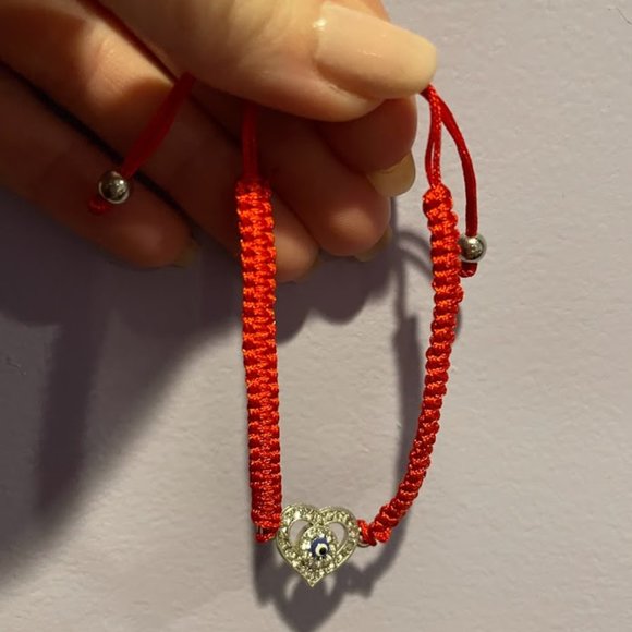 Heart - Evil Eye/Hand of Fatima - Bracelet Adjustable Lucky Red String Kabbalah - Picture 5 of 8